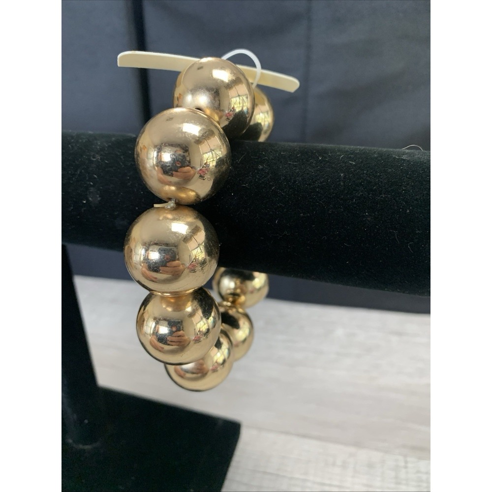 Ball Beaded Stretch Bracelet Gold Tone Statement Party Y2K 6 - 8"‎